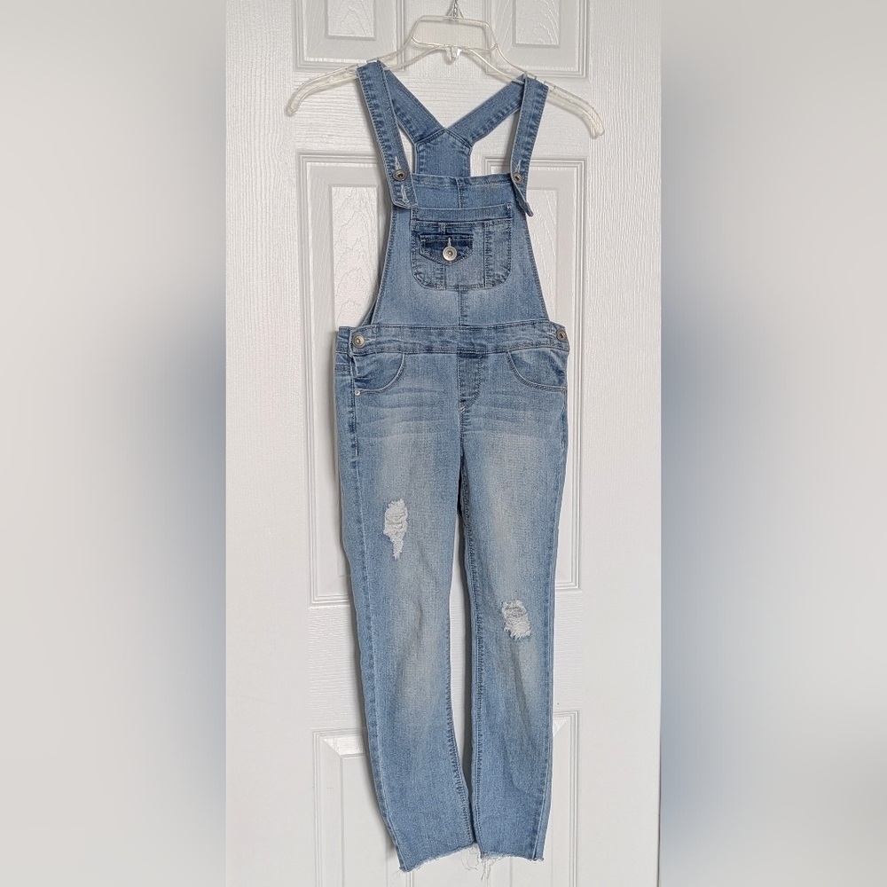 Squeeze Girls' (Size 8) Soft Washed Distressed Lightweight Denim/Jeans Overalls